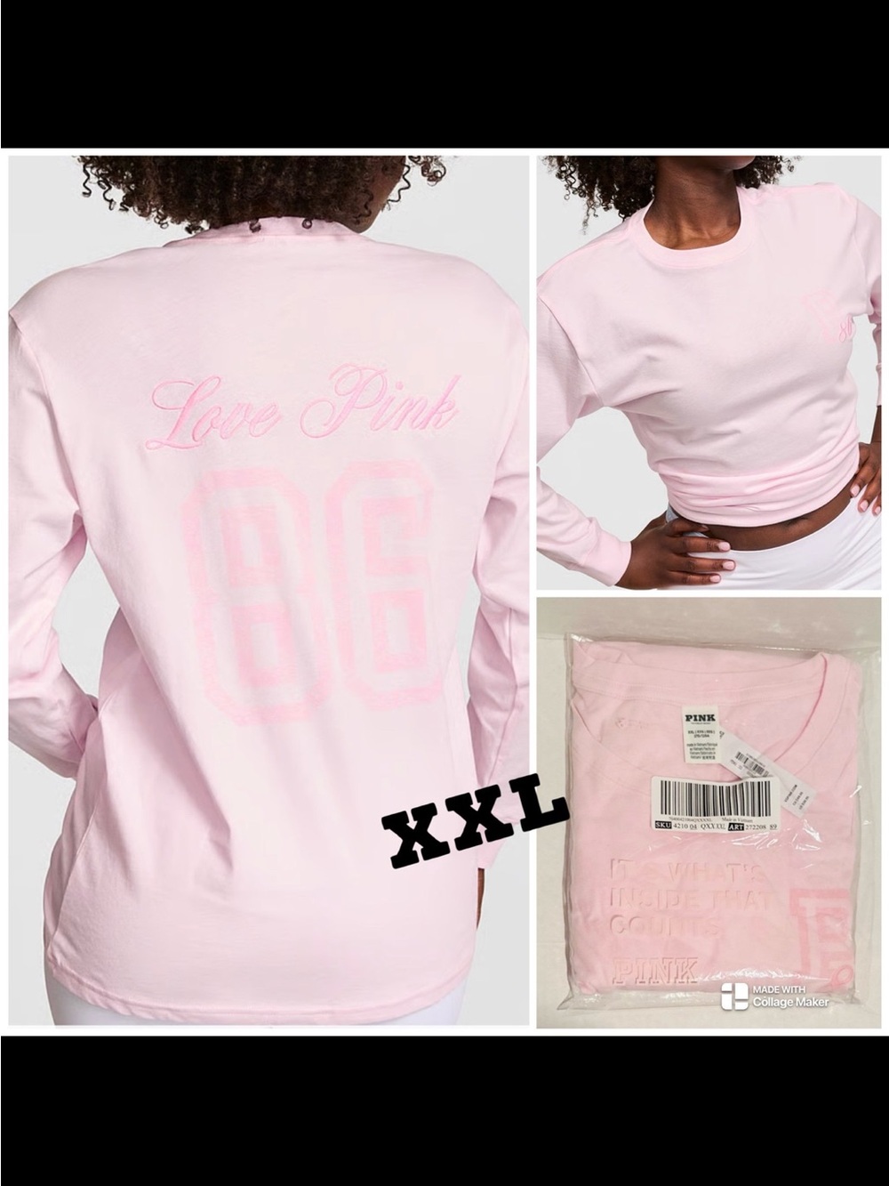 VS PINK NWT Pink Tulip Campus Cotton Long-Sleeve Tee
